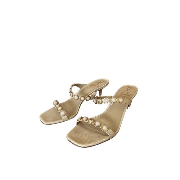 Sam Edelman Women's Cream Pearl Embellishment Palma Kitten Heels Sandal Size 10 - Picture 8 of 8